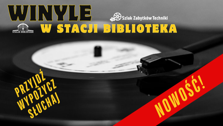 Grafika promująca winyle w bibliotece